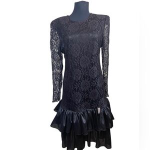 Vintage Black Lace Long Sleeve Dress
